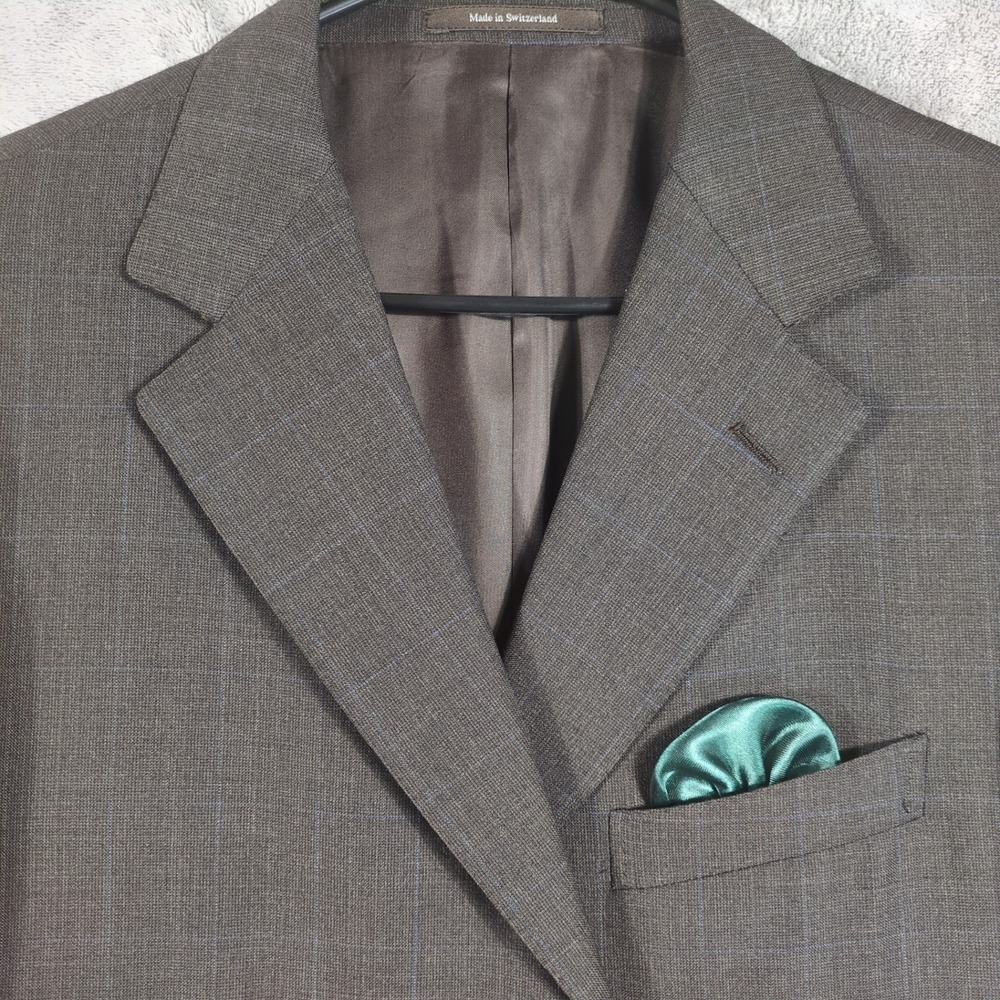 Ermenegildo Zegna Mens Brown‎ Blue Windowpane 100% Wool 3 Button Blazer 46R - Picture 7 of 16